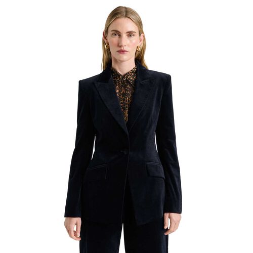Veronika Maine Ink Stretch Velvet Fitted Blazer